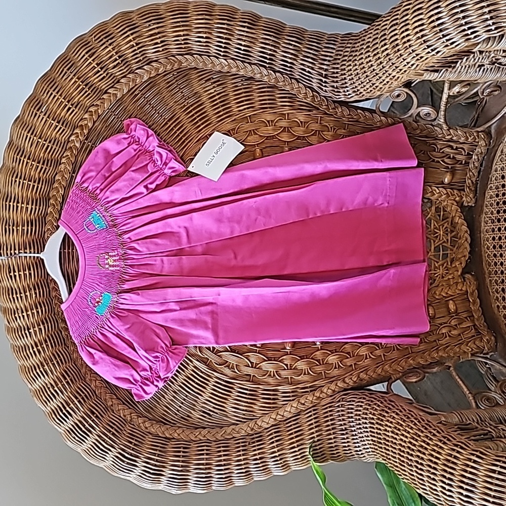 Silly goose brand new with tags hand smocked Dress, size 12 and 18 months pink.